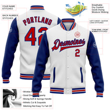 Load image into Gallery viewer, Custom White Red-Royal Bomber Full-Snap Varsity Letterman Two Tone Jacket