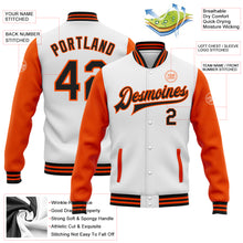Load image into Gallery viewer, Custom White Black-Orange Bomber Full-Snap Varsity Letterman Two Tone Jacket