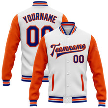 Load image into Gallery viewer, Custom White Royal-Orange Bomber Full-Snap Varsity Letterman Two Tone Jacket