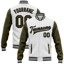 Load image into Gallery viewer, Custom White Olive-Black Bomber Full-Snap Varsity Letterman Two Tone Jacket