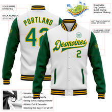 Load image into Gallery viewer, Custom White Kelly Green Gold-Black Bomber Full-Snap Varsity Letterman Two Tone Jacket