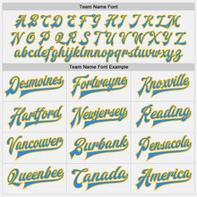 Load image into Gallery viewer, Custom White Powder Blue Gold-Black Bomber Full-Snap Varsity Letterman Two Tone Jacket