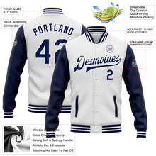 Load image into Gallery viewer, Custom White Navy Bomber Full-Snap Varsity Letterman Two Tone Jacket