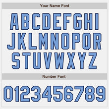 Load image into Gallery viewer, Custom White Light Blue-Navy Bomber Full-Snap Varsity Letterman Two Tone Jacket