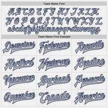 Load image into Gallery viewer, Custom White Navy-Gray Bomber Full-Snap Varsity Letterman Two Tone Jacket