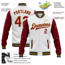 Load image into Gallery viewer, Custom White Crimson Old Gold-Black Bomber Full-Snap Varsity Letterman Two Tone Jacket