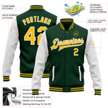Load image into Gallery viewer, Custom Green Gold-White Bomber Full-Snap Varsity Letterman Two Tone Jacket