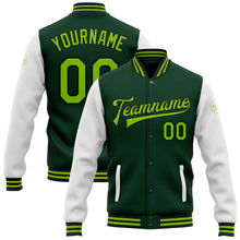Load image into Gallery viewer, Custom Green Neon Green-Black Bomber Full-Snap Varsity Letterman Two Tone Jacket