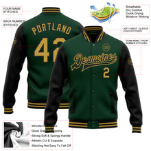 Load image into Gallery viewer, Custom Green Old Gold-Black Bomber Full-Snap Varsity Letterman Two Tone Jacket