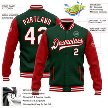 Load image into Gallery viewer, Custom Green White-Red Bomber Full-Snap Varsity Letterman Two Tone Jacket