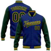 Load image into Gallery viewer, Custom Royal Green-Gold Bomber Full-Snap Varsity Letterman Two Tone Jacket