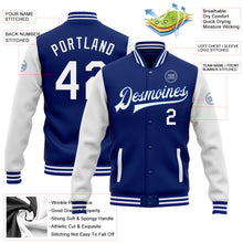 Load image into Gallery viewer, Custom Royal White Bomber Full-Snap Varsity Letterman Two Tone Jacket