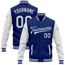 Load image into Gallery viewer, Custom Royal White Bomber Full-Snap Varsity Letterman Two Tone Jacket