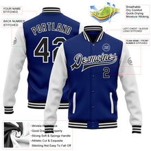 Load image into Gallery viewer, Custom Royal Black-White Bomber Full-Snap Varsity Letterman Two Tone Jacket