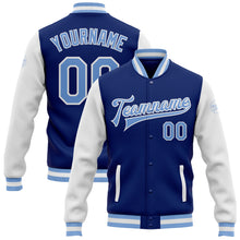 Load image into Gallery viewer, Custom Royal Light Blue-White Bomber Full-Snap Varsity Letterman Two Tone Jacket