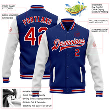 Load image into Gallery viewer, Custom Royal Red-White Bomber Full-Snap Varsity Letterman Two Tone Jacket