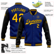 Load image into Gallery viewer, Custom Royal Gold-Black Bomber Full-Snap Varsity Letterman Two Tone Jacket
