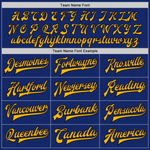 Load image into Gallery viewer, Custom Royal Gold-Black Bomber Full-Snap Varsity Letterman Two Tone Jacket