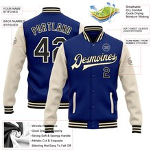 Load image into Gallery viewer, Custom Royal Black-Cream Bomber Full-Snap Varsity Letterman Two Tone Jacket