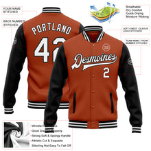 Load image into Gallery viewer, Custom Texas Orange White-Black Bomber Full-Snap Varsity Letterman Two Tone Jacket