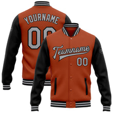 Load image into Gallery viewer, Custom Texas Orange Gray-Black Bomber Full-Snap Varsity Letterman Two Tone Jacket