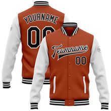 Load image into Gallery viewer, Custom Texas Orange Black-White Bomber Full-Snap Varsity Letterman Two Tone Jacket