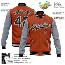 Load image into Gallery viewer, Custom Texas Orange Black-Gray Bomber Full-Snap Varsity Letterman Two Tone Jacket