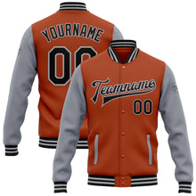 Load image into Gallery viewer, Custom Texas Orange Black-Gray Bomber Full-Snap Varsity Letterman Two Tone Jacket
