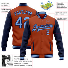 Load image into Gallery viewer, Custom Texas Orange Light Blue-Navy Bomber Full-Snap Varsity Letterman Two Tone Jacket