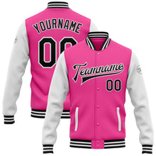 Load image into Gallery viewer, Custom Pink Black-White Bomber Full-Snap Varsity Letterman Two Tone Jacket