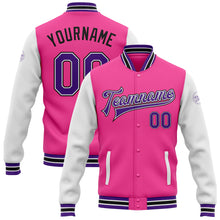 Load image into Gallery viewer, Custom Pink Purple White-Black Bomber Full-Snap Varsity Letterman Two Tone Jacket