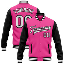 Load image into Gallery viewer, Custom Pink White-Black Bomber Full-Snap Varsity Letterman Two Tone Jacket