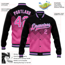 Load image into Gallery viewer, Custom Pink Light Blue-Black 3D Pattern Design Bomber Full-Snap Varsity Letterman Jacket