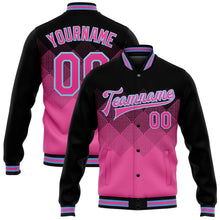 Load image into Gallery viewer, Custom Pink Light Blue-Black 3D Pattern Design Bomber Full-Snap Varsity Letterman Jacket