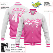 Load image into Gallery viewer, Custom Pink White 3D Pattern Design Bomber Full-Snap Varsity Letterman Jacket