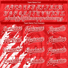 Load image into Gallery viewer, Custom Red White 3D Pattern Design Bomber Full-Snap Varsity Letterman Jacket