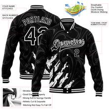Load image into Gallery viewer, Custom Black White 3D Pattern Design Bomber Full-Snap Varsity Letterman Jacket
