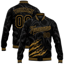 Load image into Gallery viewer, Custom Black Old Gold Beast Claws 3D Pattern Design Bomber Full-Snap Varsity Letterman Jacket