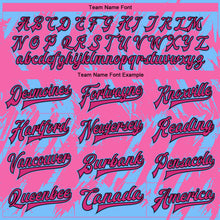 Load image into Gallery viewer, Custom Pink Light Blue-Black 3D Pattern Design Bomber Full-Snap Varsity Letterman Jacket