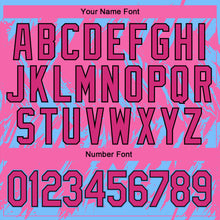 Load image into Gallery viewer, Custom Pink Light Blue-Black 3D Pattern Design Bomber Full-Snap Varsity Letterman Jacket