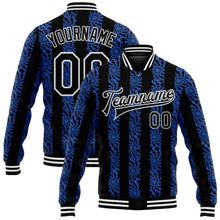 Load image into Gallery viewer, Custom Royal Black-White 3D Pattern Design Bomber Full-Snap Varsity Letterman Jacket