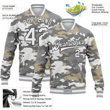 Load image into Gallery viewer, Custom Camo White-Steel Gray Snow Camouflage 3D Bomber Full-Snap Varsity Letterman Salute To Service Jacket
