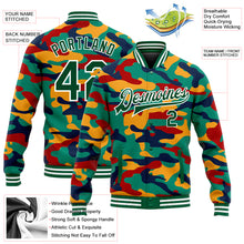 Load image into Gallery viewer, Custom Camo Kelly Green-White Fluorescent Camouflage 3D Bomber Full-Snap Varsity Letterman Salute To Service Jacket