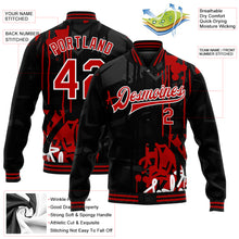 Load image into Gallery viewer, Custom Graffiti Pattern Red-Black Dark Abstract Urban Street Art 3D Bomber Full-Snap Varsity Letterman Jacket