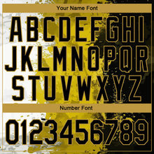 Load image into Gallery viewer, Custom Graffiti Pattern Black-Old Gold Grunge Art 3D Bomber Full-Snap Varsity Letterman Jacket