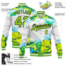 Load image into Gallery viewer, Custom Graffiti Pattern Neon Green-Black Trendy Abstract Urban Street Art 3D Bomber Full-Snap Varsity Letterman Jacket