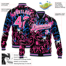 Load image into Gallery viewer, Custom Graffiti Pattern Pink-White Abstract Grunge Art 3D Bomber Full-Snap Varsity Letterman Jacket