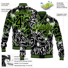 Load image into Gallery viewer, Custom Graffiti Pattern Black-Neon Green Abstract Grunge Art 3D Bomber Full-Snap Varsity Letterman Jacket