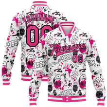 Load image into Gallery viewer, Custom Graffiti Pattern Pink-Black Abstract Grunge Art 3D Bomber Full-Snap Varsity Letterman Jacket