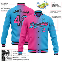 Load image into Gallery viewer, Custom Sky Blue Pink-Black Bomber Full-Snap Varsity Letterman Gradient Fashion Jacket